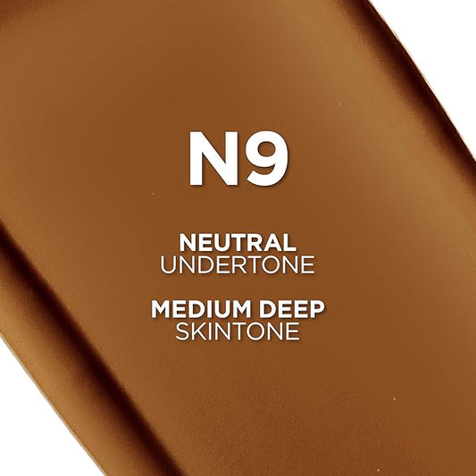 L'Oreal Paris True Match Super-Blendable Foundation, Medium Coverage Liquid Foundation Makeup, N9, Medium Deep, 1 Fl Oz