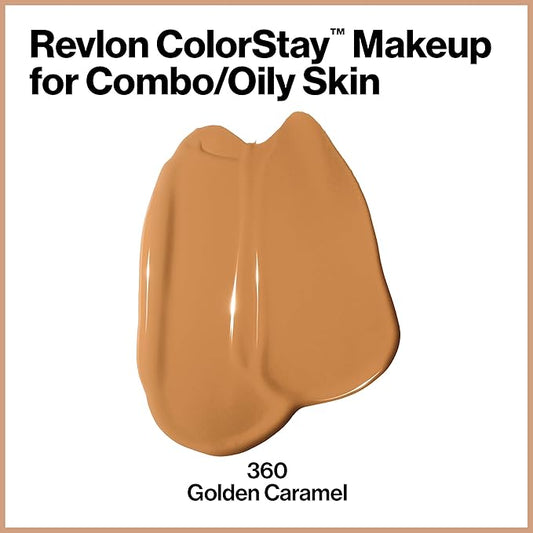 Revlon Liquid Foundation, ColorStay Face Makeup for Combination & Oily Skin, SPF 15, Medium-Full Coverage with Matte Finish, 360 Golden Caramel, 1 Fl Oz