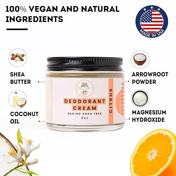 ECO ROOTS Natural Deodorant for Women & Men | Organic Deodorant Cream Non Aluminum | Baking Soda Free Healthy Deoderant for Body & Private Parts | All Vegan Pit Paste Zero Sweat | Citrus Scent