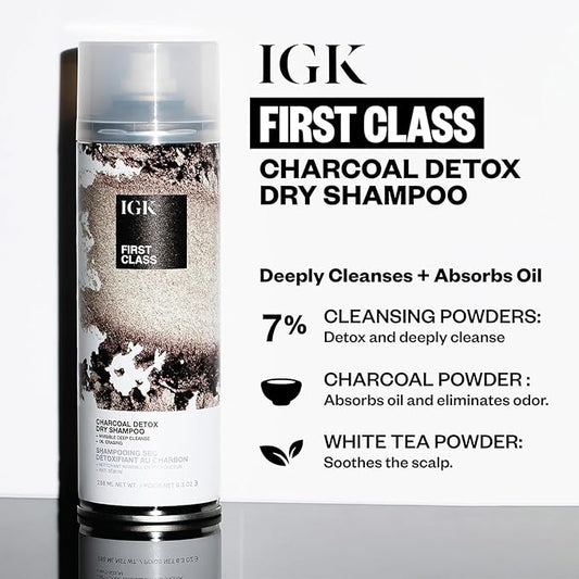 IGK First Class Charcoal Detox Dry Shampoo Jumbo Size | Deep Cleansing, Oil & Odor Absorbing | Adds Volume & Texture | For All Hair Types | 11 oz