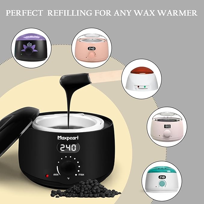 Maxpearl 2.5LB Hard Wax Beads for Hair Removal, Men’s Coarse Hair Formula - Brazilian Waxing, Sensitive Skin, Face, Underarms, Legs, Back, Chest and More, with 20 Wax Sticks, Black