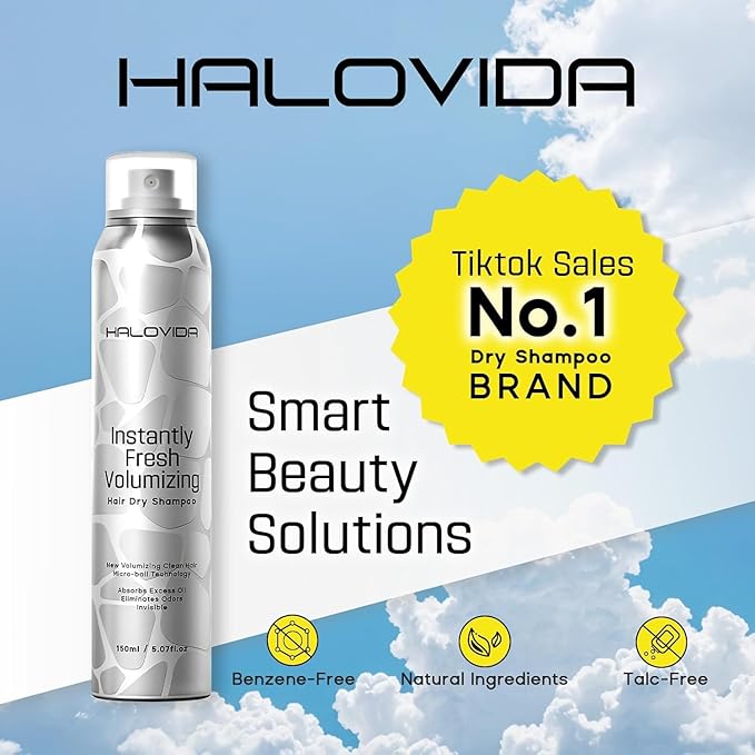 HALOVIDA Dry Shampoo for Women, No White Residue Instantly Fresh Shampoo Spray, Absorb oils, Refreshing Volumizing Hair Dry Shampoo 5.07 FL.OZ (Pack of 4)
