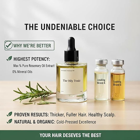 Rosemary Revival Oil Organic – Nourishing Hair & Scalp Oil – Hydrating Botanical Blend with Vitamin E – Conditions, Softens & Adds Shine – Hair Serum for Dry or Damaged Hair – 1.7oz – The Oily Tonic