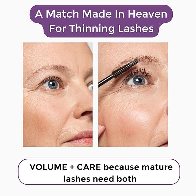 Rumi Cosmetiques VolumeCare+ Mascara For Mature Women - Extreme Length and Volume 2-in-1 Formula - No Clumps or Flaking, Long-Wearing, Hypoallergenic Mascara For Sensitive Eyes (Natural Black)