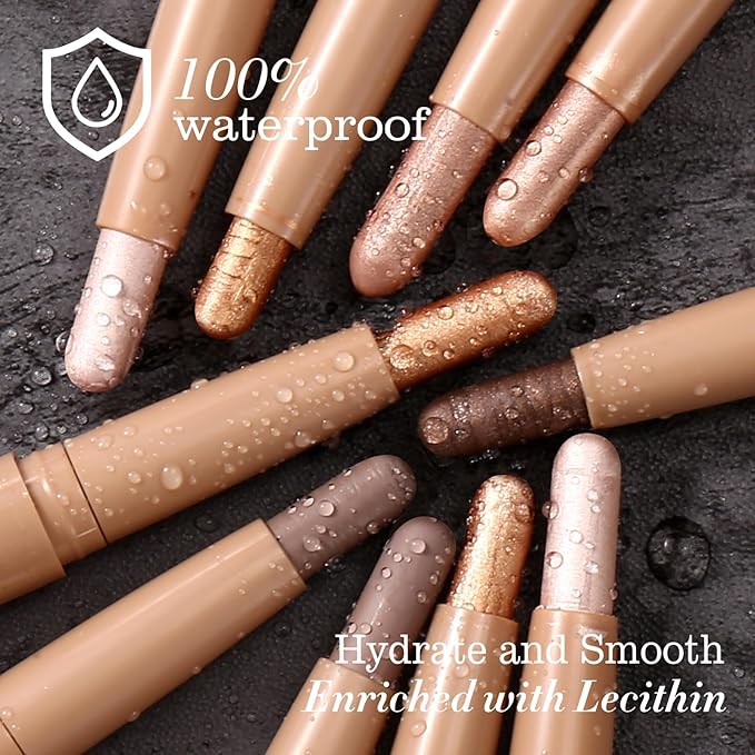 Neutral and Brown Metallic Eyeshadow Stick Pencil Crayon,Champagne Shimmer Cream Eye Brightener Stick Highlighter Makeup,Pro Waterproof & Long Lasting (007 Dark Blue Matte)