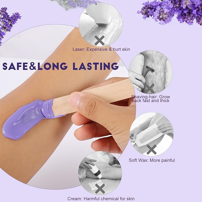 5 lb Refill Bulk Hard Wax Beads for Hair Removal and Brazilian Full-Body Waxing, Gentle on Bikini Sensitive Skin Face Leg Underarm Back Chest Fine and Coarse hair, Commercial Salon and Home, Purple