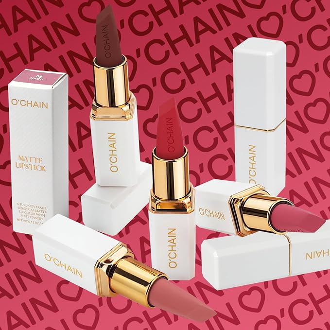 O'CHAIN Nude Matte Lipstick, Long Lasting Full Coverage Non-Transfer Lipstick for Women Infused with Jojoba Oil and Vitamin E, Cruelty-Free & Vegan (03 MINX) 0.12 Oz