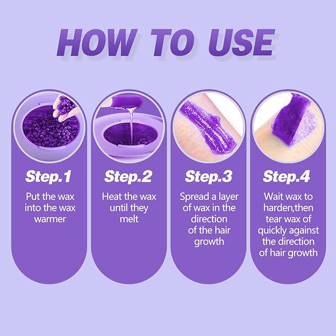 3 lb Hard Wax Beads, Brazilian Hair Removal Waxing Bead Refill Bulk for Waxing Studio & Home Use Stripless Wax Bean for Face Bikini Body Face Sensitive Skin with 5 Applicators Lavender