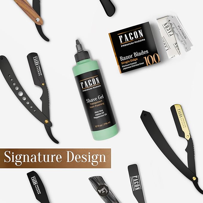 Facón Transparent Shaving Gel for Men with Aloe Vera, Cooling Menthol, Peppermint & Jojoba Oil Scent – Clear Non Foaming Straight Razor Shave Gel, Barber Shaving Gel to Prevent Razor Bumps, 10 fl oz