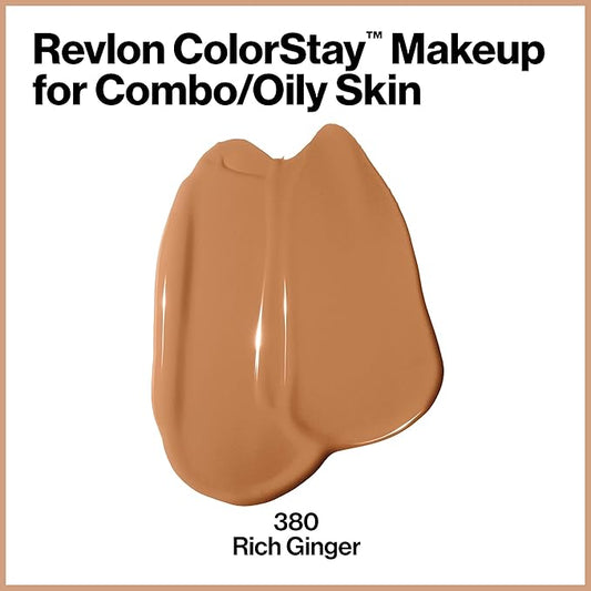 Revlon Liquid Foundation, ColorStay Face Makeup for Combination & Oily Skin, SPF 15, Medium-Full Coverage with Matte Finish, 380 Rich Ginger, 1 fl oz