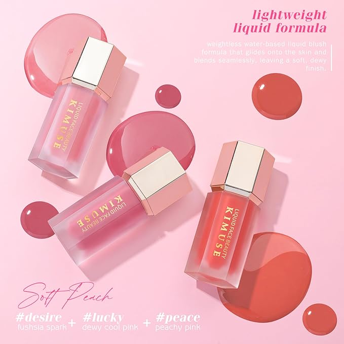 KIMUSE Liquid Blush - Soft Cream Blush for Cheeks, Long-Wearing, Waterproof & Smudge Proof, Dewy Finish