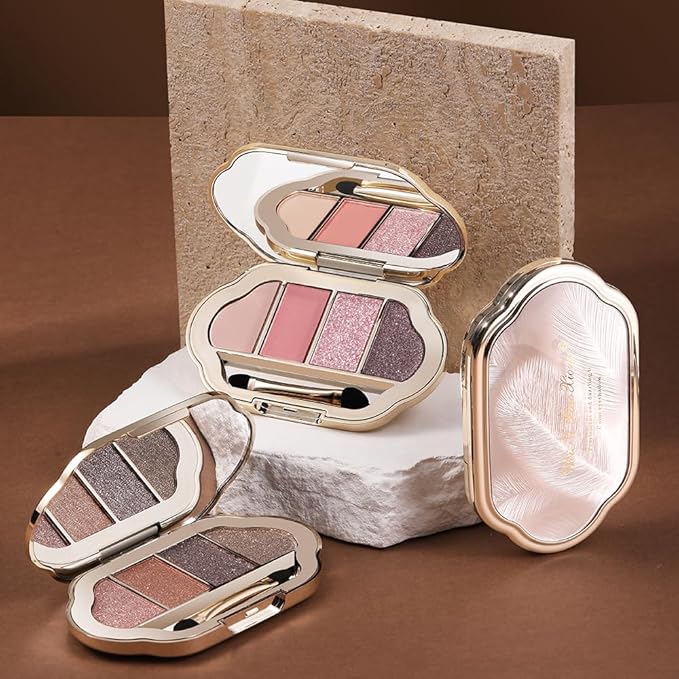 Eyeshadow Palette 4 Colors, Rose Nude Pink Brown Matte & Shimmer Shades, Highly Pigmented Blendable Long-Lasting Eye Shadow, Soft Silky No Fallout Daily Natural Glam Makeup, Makeup Gift for Women-B04