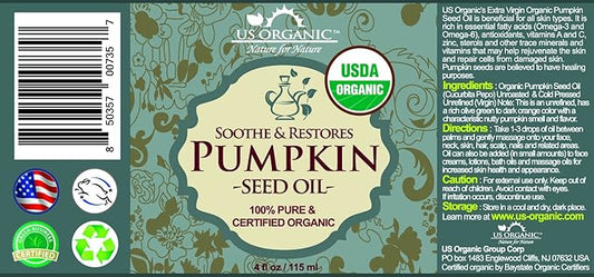 US Organic Pumpkin Seed Oil, USDA Certified Organic,100% Pure & Natural, Cold Pressed Virgin, Unrefined in Amber Glass Bottle w/Glass Eyedropper for Easy Application (Large (4 oz, 115 ml))