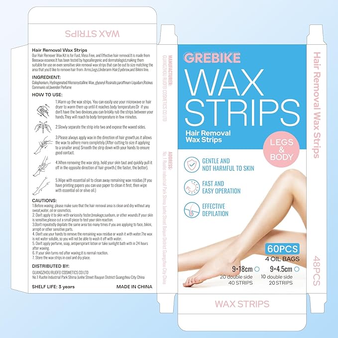 180PCS Wax Strips for Hair Removal - Facial Hair Removal for Women - Waxing Kit for Women, Face, Body, Arms, Legs, Chest, Back, Bikini & Brazilian 180ct Waxing Strips & 12Calming Oil Wipes