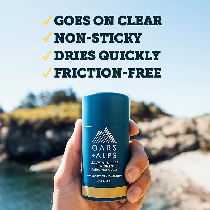Oars + Alps Deodorant for Men & Women, Aluminum Free Deodorant for Men, Dermatologist Tested, Clean Ingredients, Non Toxic, Vegan, Long Lasting, Odor Protection, California Coast, 1pk, 2.6oz