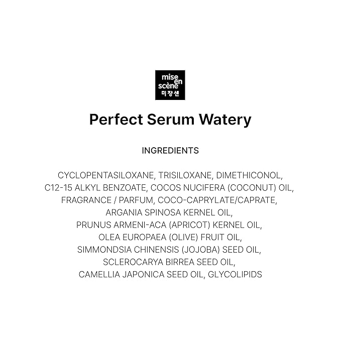 Mise En Scene Perfect Serum Watery - Moisturizing Hair Oil for Ligtweight & Dry | Low Porosity Hair Products | Long Lasting Hydrating | For Fine & Thin Hair, Oily Scalp | Citrus Scent, 2.70 fl. Oz
