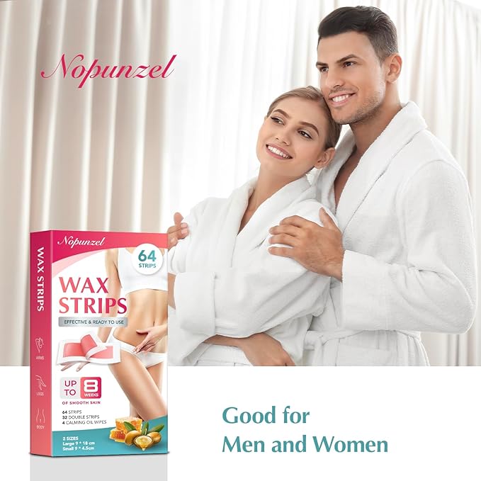 Wax Strips: 64 Waxing Strips - Hair Removal Wax - Brazilian Waxing - Waxing Kit for Women - Body Legs Arms Chest Bikini Back - Wax Kit At Home for Hair Removal - 4 Calming Oil Wipes - 2 sizes