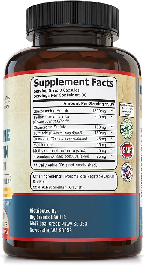 Advanced Joint Support Supplement with Glucosamine Chondroitin MSM Turmeric Boswelia. Supports Inflammatory Response, Discomfort Relief for Knees Hands Back & Joints. NSF Certified, USA Made. 90 Count