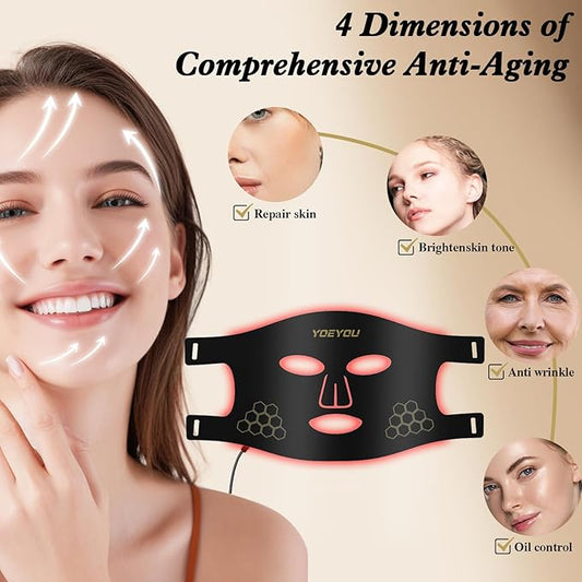 Red Light Therapy for Face, Infrared LED Face Mask Light Therapy 4 Light Waves with 850nm Near Infrared, Portable Rechargeable Red Light Therapy Mask Skincare Device for Facial Rejuvenation