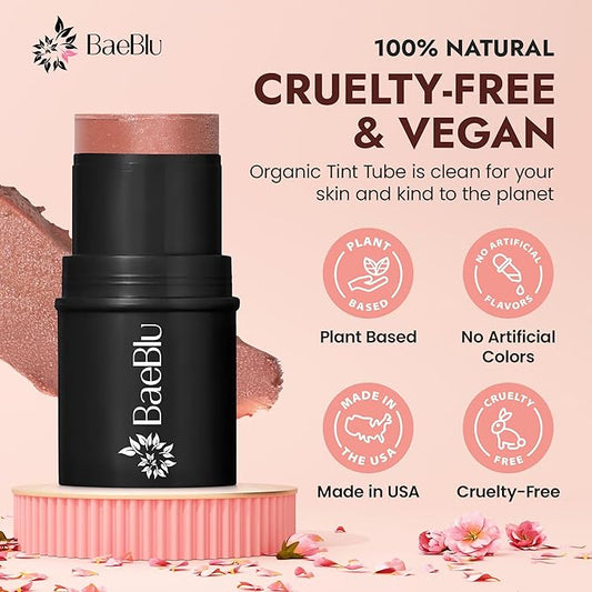 Organic Blush Tube, Sangria - 100% Natural Vegan Cream Blush Sticks, Multi-Use Bronzer, & Highlighter for Lips, Cheeks & Eyes, Buildable Shimmer, Gluten-Free, Paraben-Free, Made in USA
