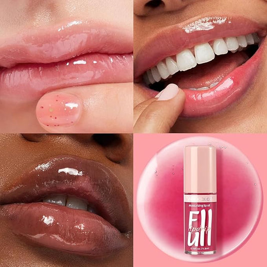 2PC Lip Oil and Metallic Glitter Pink Lipstick,Natural Lip Plumper,Fruit Flavoured Lip Oil,For Dry Lip's Moisturizing Hydrating,Vegan & Cruelty-free (02 Pandora+15)