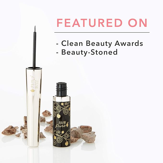 100% PURE Long Last Liquid Eye Liner - Natural, Water-Resistant & Smudge-Proof Easy to Apply Vegan Eye Makeup for All Skin Types - Fruit Pigmented Color Dark Chocolate (Brown) - 0.23 Fl oz