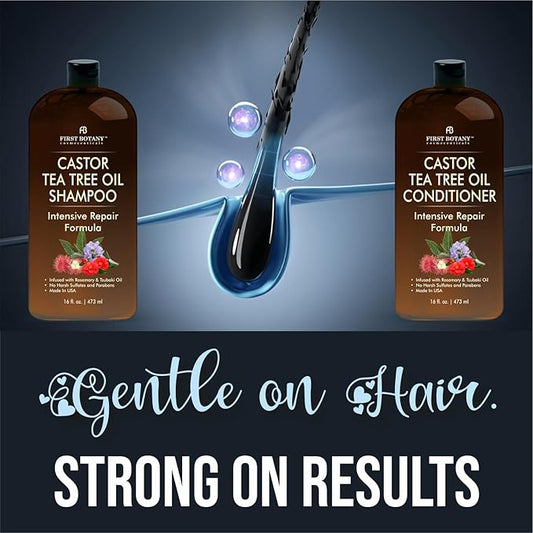 Castor Tea Tree Shampoo Conditioner - An Anti Hair Loss Set Thickening formula For Hair Regrowth, Anti Thinning Sulfate Free For Men & Women Anti Dandruff Treatment - 16 oz