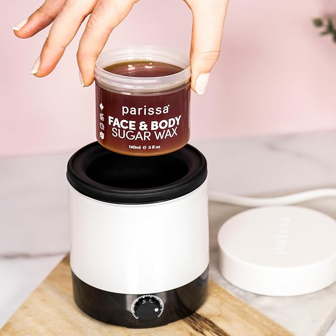 Parissa Face & Body Sugar Wax | 100% Natural, Vegan & Hypoallergenic, Gentle, Microwavable Formula for Sensitive Skin | Facial waxing kit for women | 20 Epilation Strips, 3 Spatulas | 140ml (5 Fl Oz)