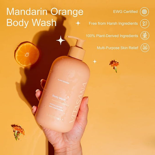Natural Body Wash for Sensitive Skin, 16 oz – Mandarin Orange Scent, 98.9% Plant‑Derived, EWG Verified, Hypoallergenic, Paraben‑Free, Sulfate‑Free, Cruelty‑Free