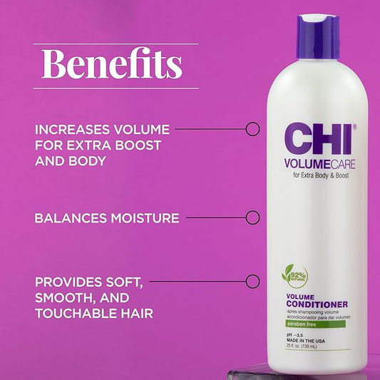 CHI VolumeCare Volumizing Conditioner, Increases Volume on Thin, Fine, or Flat Hair, Moisturizing Formula, Sulfate, Paraben, & Cruelty-Free, 25 Oz
