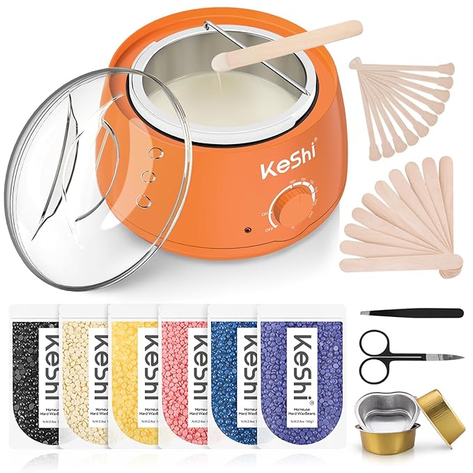 KeShi Waxing Kit, Painless Hair Removal Wax Warmer with 6 Bags Hard WaxBeans for Full Body, Legs, Face, Eyebrows & Bikini— Ideal for Both Women & Men(Orange)