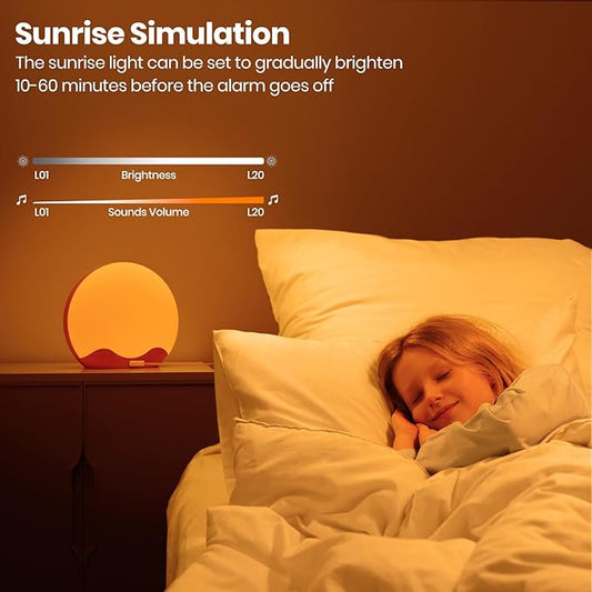 Wake up Light, Sunrise Alarm Clock with 10,000 Lux Therapy Light, Light Therapy Lamp with 20 Brightness & 4 Color Temperature, 11 Color Lights, Dual Alarm & Snooze Function