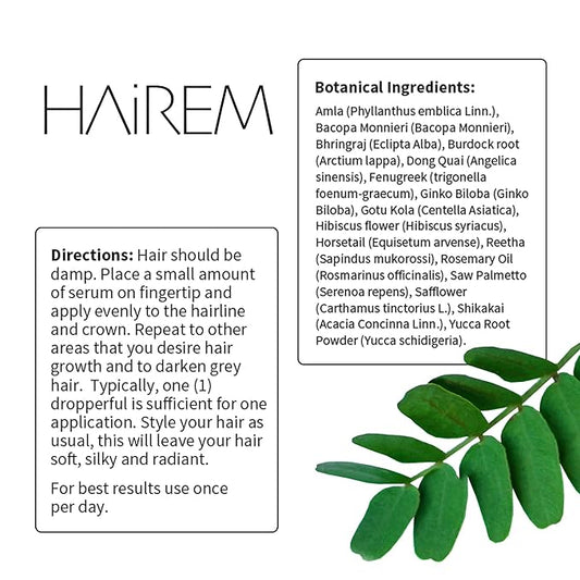 HAiREM™ Botanical Hair Serum, Promotes Hair Growth, Thicker & Fuller Hair, Darkens Grey Hair, For Men & Women - 2oz (3 Bottles)