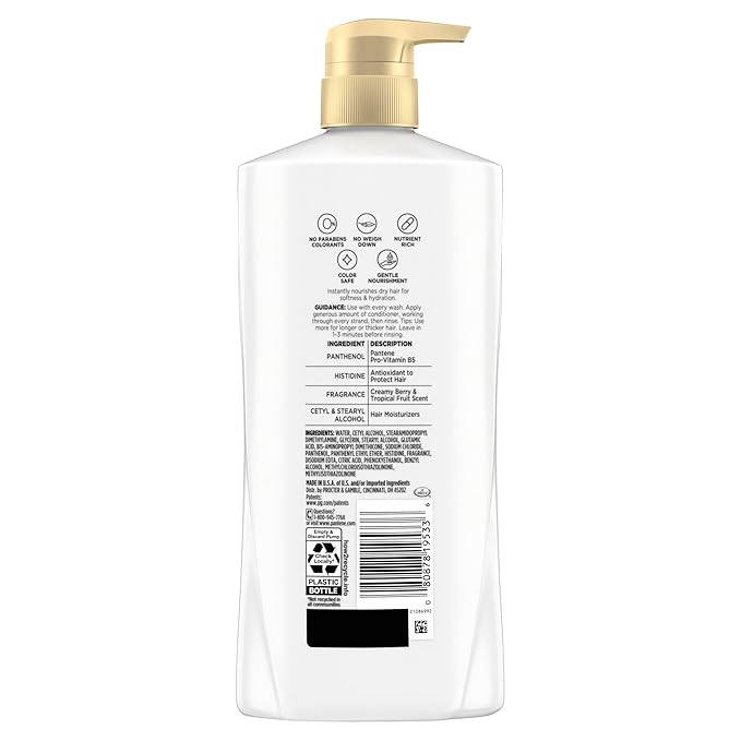 Pantene Conditioner, Daily Moisture Renewal - Pro-V Nutrients for Dry, Color-Treated, Straight to Curly Hair, 72-Hour Hydration & Softness, Paraben Free, Cleanses, Strengthens Bonds, 25.1 Fl Oz