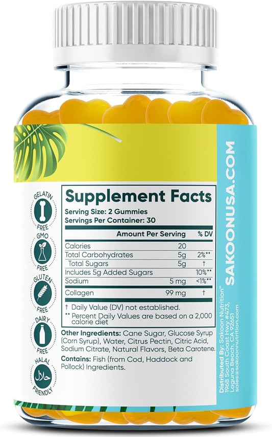 Halal Collagen Gummies for Women and Men - Anti Aging, Hair Growth, Skin Care & Strong Nails Protein Collagen Supplements - Non-GMO, Gluten Free - Made in USA