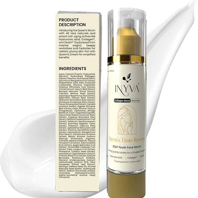 Queen's TimeReverse Anti-Aging Serum with Collagen, Peptides & Hyaluronic Acid - 1.7 Oz