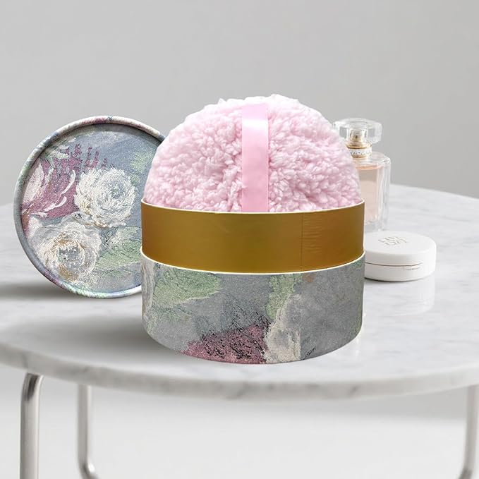 Powder Puff, Large 6'' Body Powder Puff for Dusting Powder, Women Powder Puff with Storage Container for Bath, Body Powder Applicator and Oversize Powder Puffs (Ocean Blue)