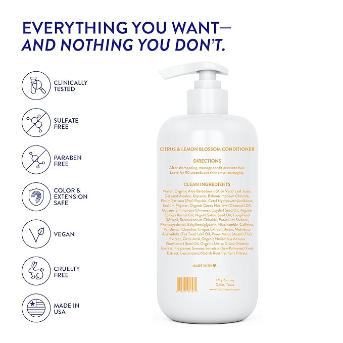 Routine Wellness Anti-Thinning Deep Conditioner for Thinning Hair - DHT Blocker for Hair Loss in Men & Women - Promotes Healthy Hair - Citrus & Lemon Blossom 14oz