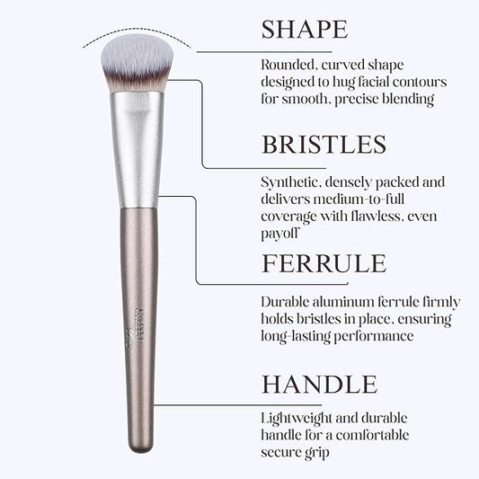 Contoured Makeup Brush - Foundation Blender Brush for Powder, Cream, Contour, Bronzer, Blush Blending & Highlighter - Professional Make Up Brush - Full Face Makeup Brush - Vegan & Cruelty Free
