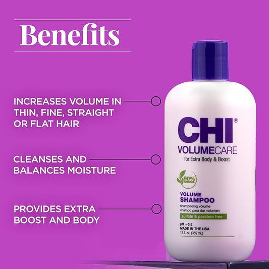 CHI VolumeCare Volumizing Shampoo, Increases Volume on Thin, Fine, or Flat Hair, Balances Moisture, Sulfate, Paraben, & Cruelty-Free, 12 Oz