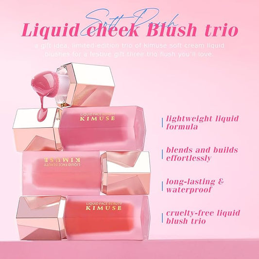 KIMUSE Liquid Blush - Soft Cream Blush for Cheeks, Long-Wearing, Waterproof & Smudge Proof, Dewy Finish