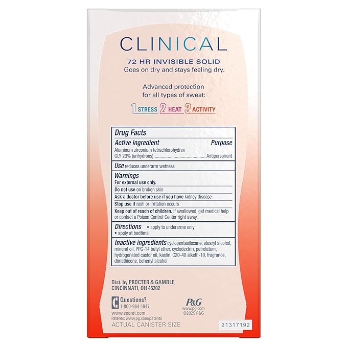 Secret Clinical Strength Antiperspirant Deodorant for Women, 3X Stress Protection, 72hr Sweat & Odor Protection, Pro-Hyaluronic Acid, Invisible Solid, Watermelon Summer Fizz Scent, 1.6 oz