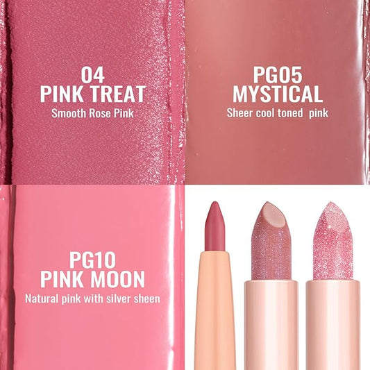 Oulac Lipstick & Lipliner Set 3PCS High Impact Lipcolor with Moisturizing Formula, Vegan Beauty, Full-Coverage Lip Color, Gift Lipstick for Women, 04+PG05+PG10