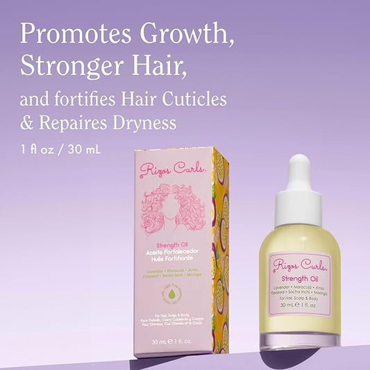 Rizos Curls Strength Oil, Promote Stronger, Longer & Thicker Hair, Improve Split Ends and Repair Dry Brittle Hair, Protects Against Damage & Breakage, For All Hair Types 1a - 4c, 1 oz