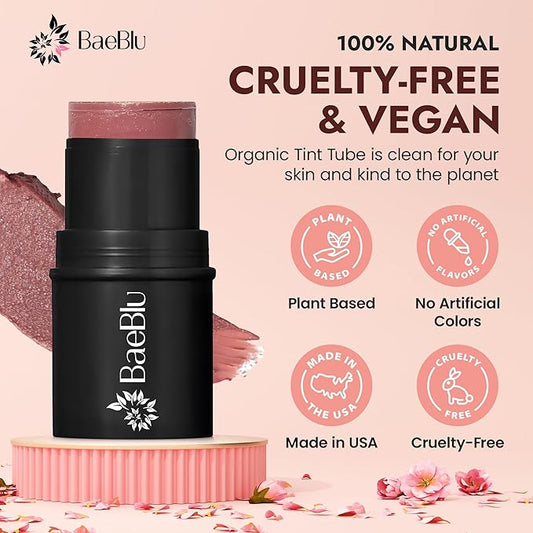 Organic Blush Tube, Cabernet - 100% Natural Vegan Cream Blush Sticks, Multi-Use Bronzer, & Highlighter for Lips, Cheeks & Eyes, Buildable Shimmer, Gluten-Free, Paraben-Free, Made in USA