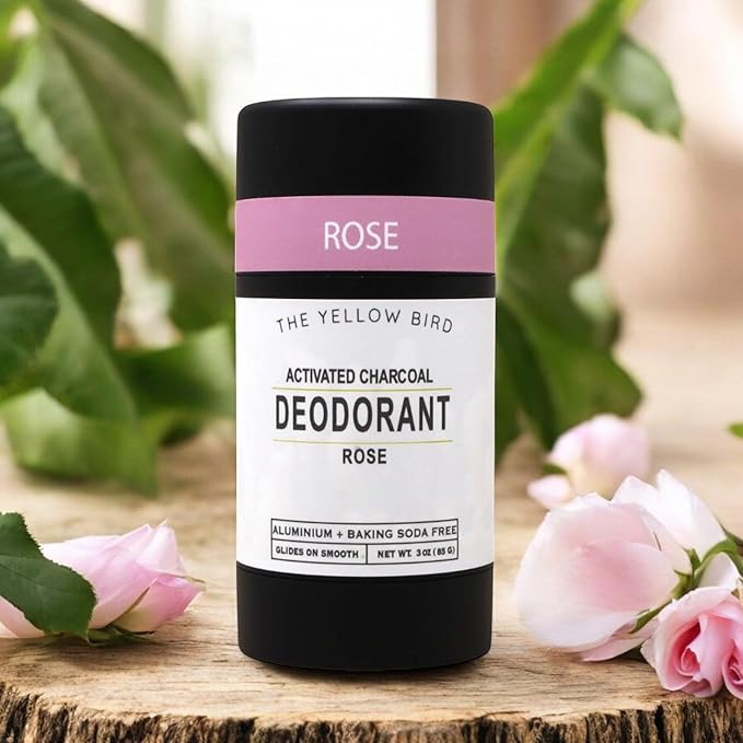 All Natural Rose Deodorant - Baking Soda & Aluminum Free. Includes Essential Oils, Magnesium, Charcoal for Adults, Kids, Sensitive Skin. Vegan | 3oz | Made in USA