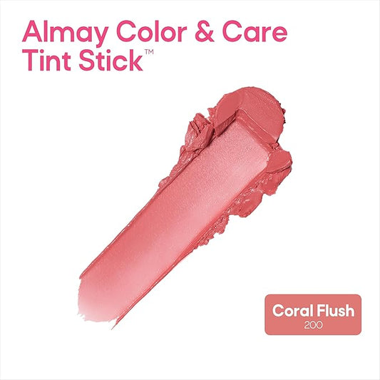 Almay Lip and Cheek Tint, Color & Care Tint Stick, Multi-Use Moisturizing Blush and Lip Color, Dewy Finish, 200 Coral Flush, 0.25 oz