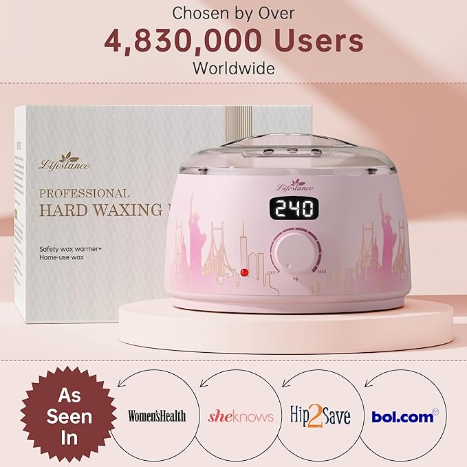 Lifestance Waxing Kit for Women & Men - L3 Blush Metropolis Digital Warmer, Silicone Wax Pot Liner, Hair Removal with 14.1oz Hard Wax Beads & Oil Spray, Professional for Home Brazilian Bikini Face Leg