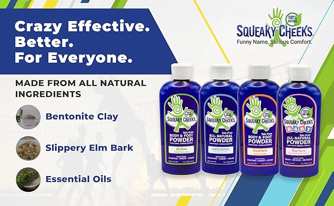 Squeaky Cheek Organic Talc-Free Unscented Dusting Powder (5oz) - Gentle, Nourishing, Fragrance-Free for Sensitive Skin