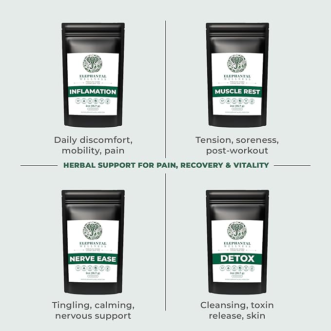 Elephantal Wellness Premium Inflammation Herbal Tea | Comfort & Mobility Blend with Turmeric, Boswellia, White Willow Bark & Ginger | Handmade, Non-GMO, Caffeine-Free Loose Leaf, 4oz, 40 Servings